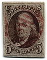 Stamp US 1847 5c-Benjamin Franklin