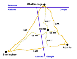 Tristate location of Rome Georgia