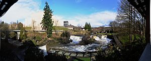 Panoramic view of the upper falls and the former Olympia Brewery, 2011