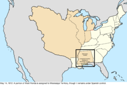 Map of the change to the United States in central North America on May 14, 1812