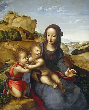 Virgen con niño y San Juanito 1505. Óleo y Temple sobre tabla. 784 x 641 cm. The National Gallery of Art. Washington