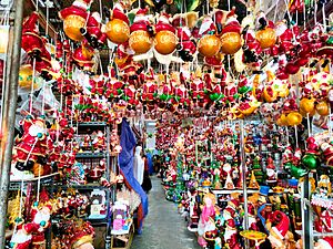 A Dapitan tiangge stall sells Santa Claus figurines and other Christmas decorations ahead of the 'ber months' in Quezon City on August 31, 2022