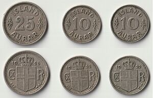 Coins of Iceland Island 25 aurar 1925 10 aurar 1922