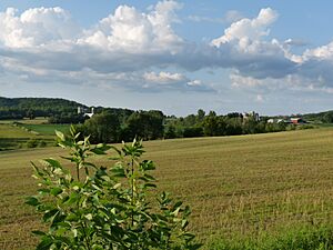 Rolling farmland between the mounds on the north end of Hendren