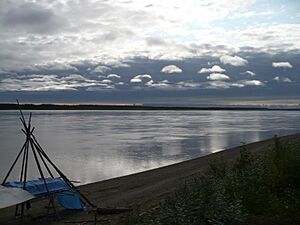 Fish drying racks and Mackenzie River