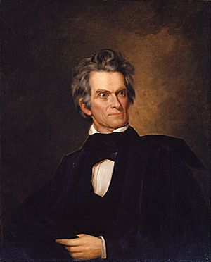 Oil on canvas painting of John C. Calhoun, perhaps in his fifties, black robe, full head of graying hair