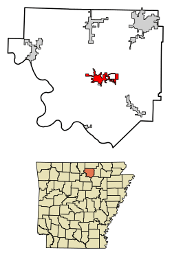 Location of Melbourne in Izard County, Arkansas.