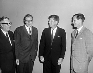 John F. Kennedy with J. Russell Wiggins, John W. Sweeterman, and Phil Graham 1961