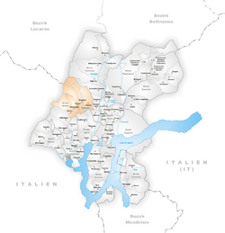 Karte Gemeinden des Bezirks Lugano 2004