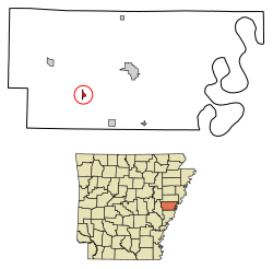 Location of Aubrey in Lee County, Arkansas.