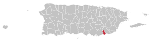 Map of Puerto Rico highlighting Arroyo Municipality