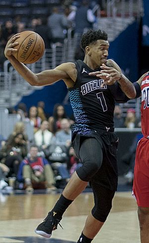 Malik Monk, Charlotte Hornets vs Washington Wizards 2018 (cropped)