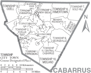 Map of Cabarrus County North Carolina With Municipal and Township Labels