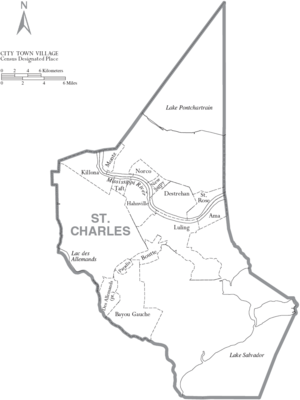 Map of St. Charles Parish Louisiana With Municipal Labels