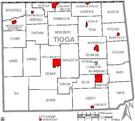 Map of Tioga County Pennsylvania With Municipal and Township Labels