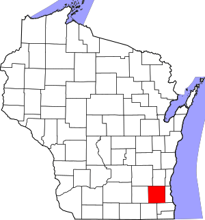 Map of Wisconsin highlighting Waukesha County