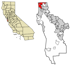 Location of Daly City in San Mateo County, California