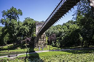 The suspended bridge, in Nicolae Romanescu Park, Craiova, Romania