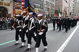 US Navy 050317-N-5637H-001 Members of Naval Reserve Center Bronx's color guard march up Fifth Avenue in New York City (NYC), at the 244th Annual NYC St. Patrick's Day parade