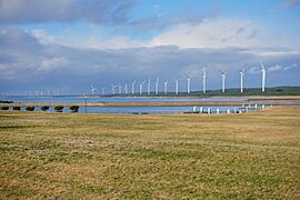 Wind turbines lined up along the coast of Katagami City 20211211