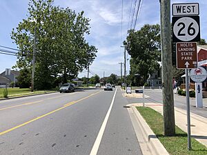 2022-07-08 13 18 05 View west along Delaware State Route 26 (Atlantic Avenue) just west of Old Mill Road in Millville, Sussex County, Delaware