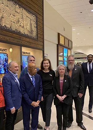 Amanda Matthews with Congressman John Lewis at Hartsfield-Jackson Atlanta International Airport for unveiling of “John Lewis – Good Trouble”
