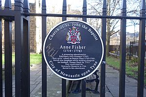 Plaque for Ann Fisher Fisher at St John the Baptist's Church, Newcastle upon Tyne