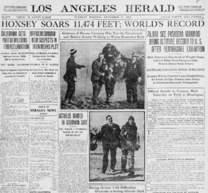 Archibald Hoxsey sets world altitude record front page Los Angeles Herald
