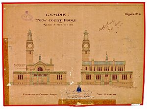 Architectural drawing of the Gympie New Court House showing the front and side elevations, 31 March 1900