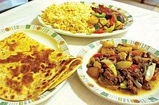 Djiboutian rice (bariis) and fish (kalluun), Liver (beerka) with vegetable also (Sabaayad) pancakes