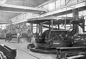 Elswick Disappearing gun and carriage in factory