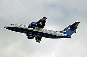 FAAM BAe146 (G-LUXE) takeoff RIAT 14thJuly2014 arp
