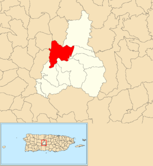 Location of Jayuya Abajo within the municipality of Jayuya shown in red
