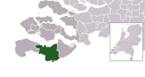 Highlighted position of Terneuzen in a municipal map of Zeeland
