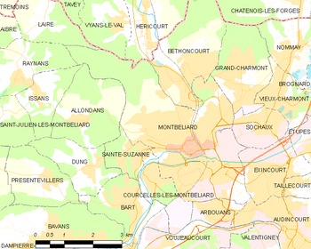 Map of the commune of Montbéliard