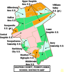 Map of Dauphin County Pennsylvania School Districts
