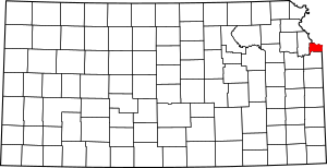 Map of Kansas highlighting Wyandotte County
