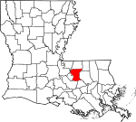 State map highlighting East Baton Rouge Parish