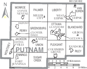 Map of Putnam County Ohio With Municipal and Township Labels