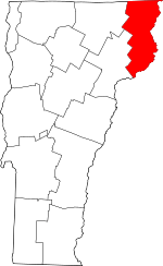 Map of Vermont highlighting Essex County
