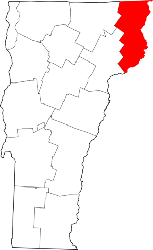 Map of Vermont highlighting Essex County