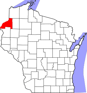 Map of Wisconsin highlighting Burnett County