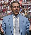 Nick Saban, who is the Alabama team coach, gives interviews and watches all the plays during this important spring scrimmage at University of Alabama, Tuscaloosa, Alabama LCCN2010638313 (cropped)