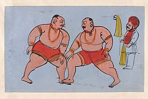 Page 111 - two Sikh wrestlers. Watercolour drawing