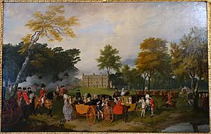 The Earl of Aldborough Reviewing Volunteers at Belan House, County Kildare, by Francis Wheatley, Ireland, 1782 with later changes, oil on canvas - Waddesdon Manor - Buckinghamshire, England - DSC07778