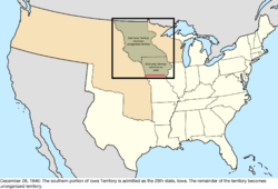 Map of the change to the United States in central North America on December 28, 1846