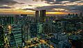 View from Grand Hyatt Manila overlooking Bonifacio Global City and Makati skylines at sunset