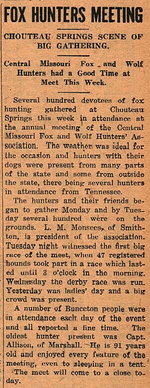 1920 Fox Hunters Meet in Chouteau Springs clipping from the Bunceton Eagle 1920