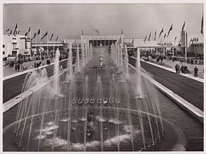 1938 Empire Exhibition fountains centre in front of Palace of Engineering in Bellahouston Park, Glasgow