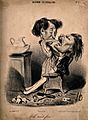 A woman reaches down into a man's throat to pull out another tooth Wellcome V0011763